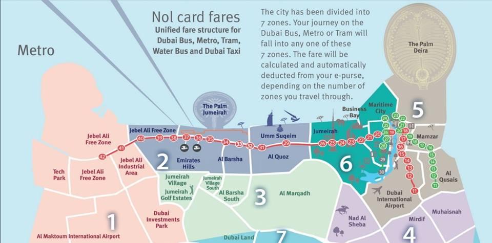 Zones de tarification du metro de dubai